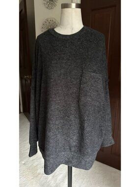 NWT HT-25041A Zenana Brushed Melange Hacci Crew Neck Sweater black L/XL